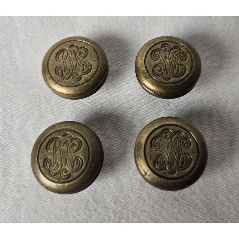 4 Brass-tone Vintage Swirl Patterned Cabinet Knobs 1